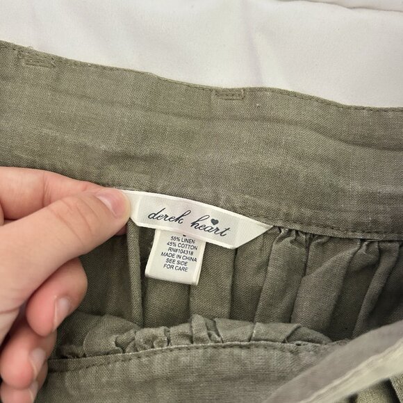 Womens Size Small Army Green Tie Pockets Side Zip Linen Blend Mini Skirt - Picture 5 of 9